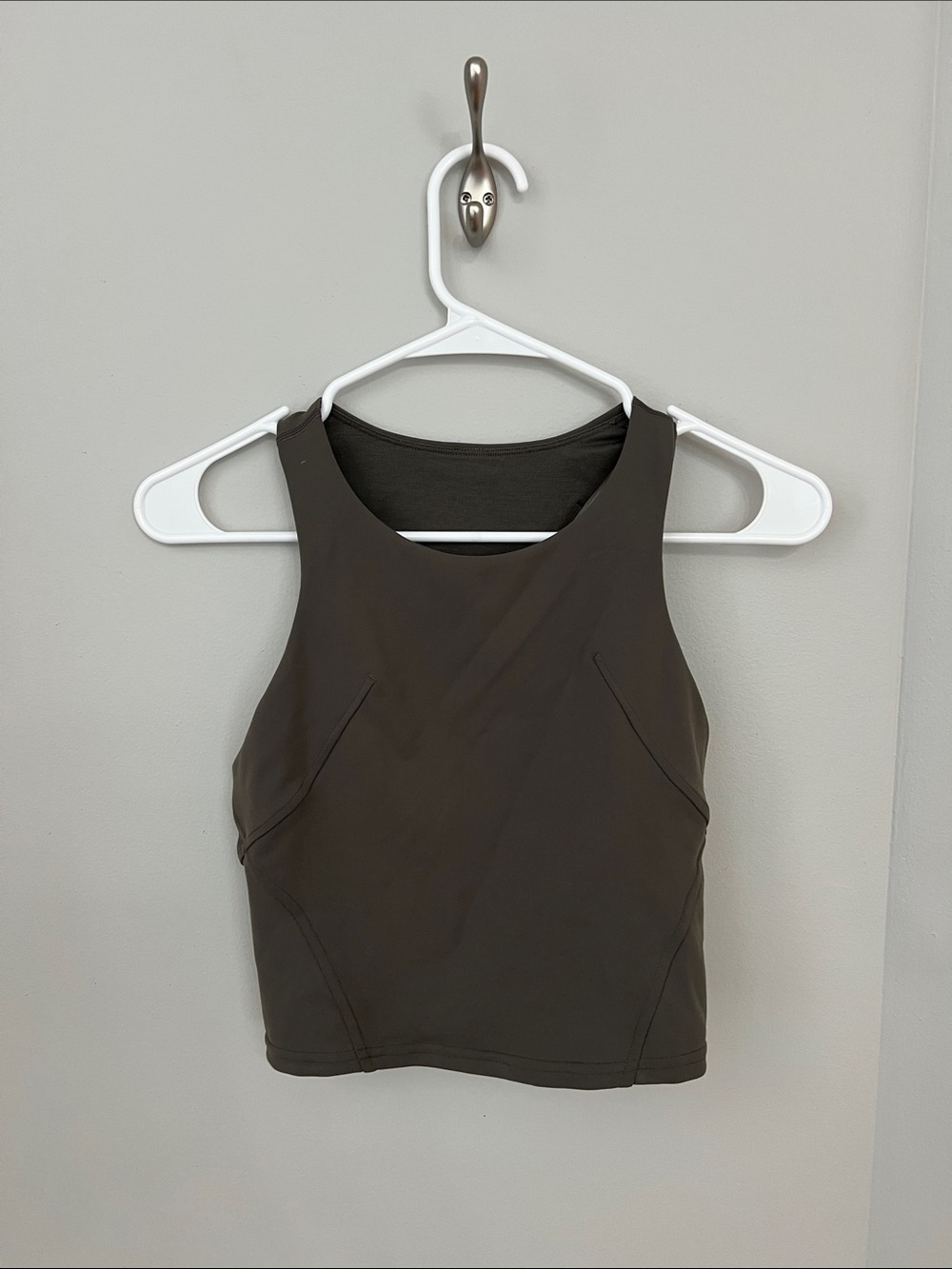 Sleeveless High-Neck Crop Top in Dark Olive